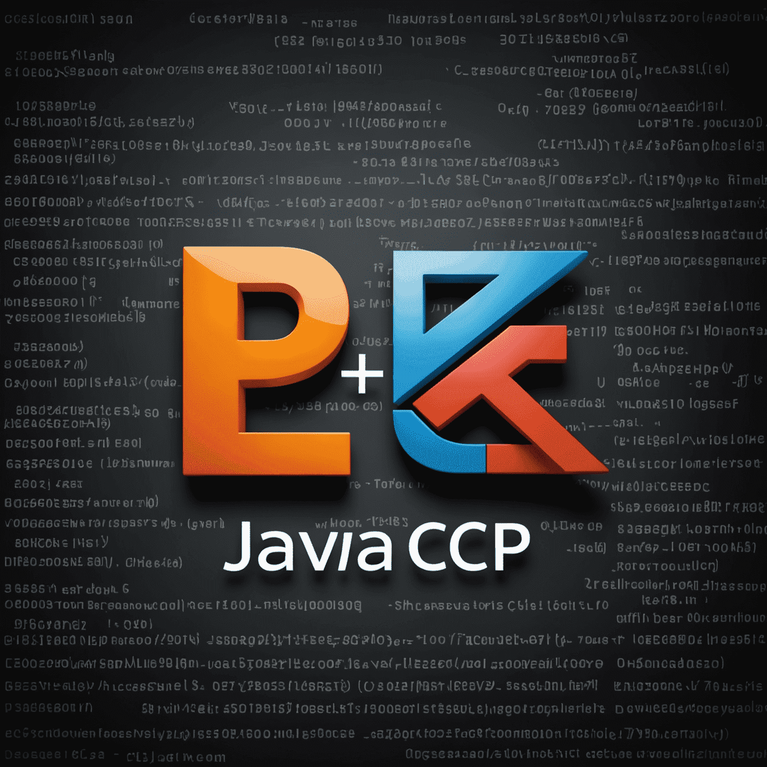 Сравнительное изображение логотипов Java и C++ с кодом на фоне